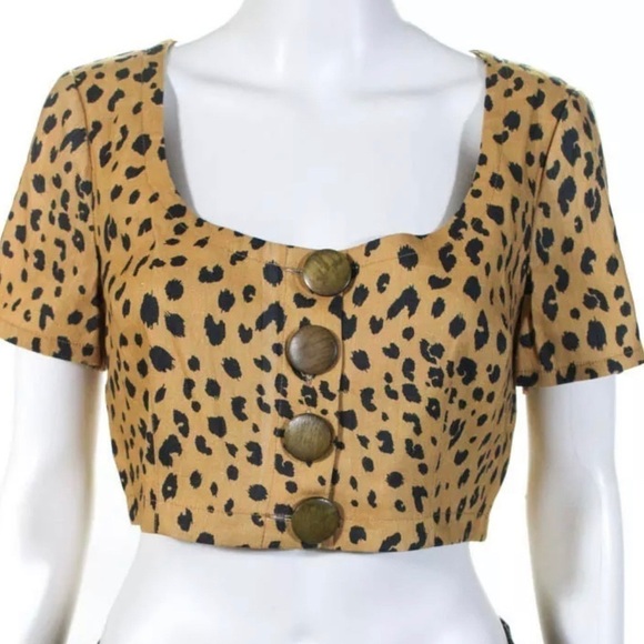 Nicholas Shirt NWT Leopard Tencil Crop Top in Amber New 2 - Picture 4 of 12